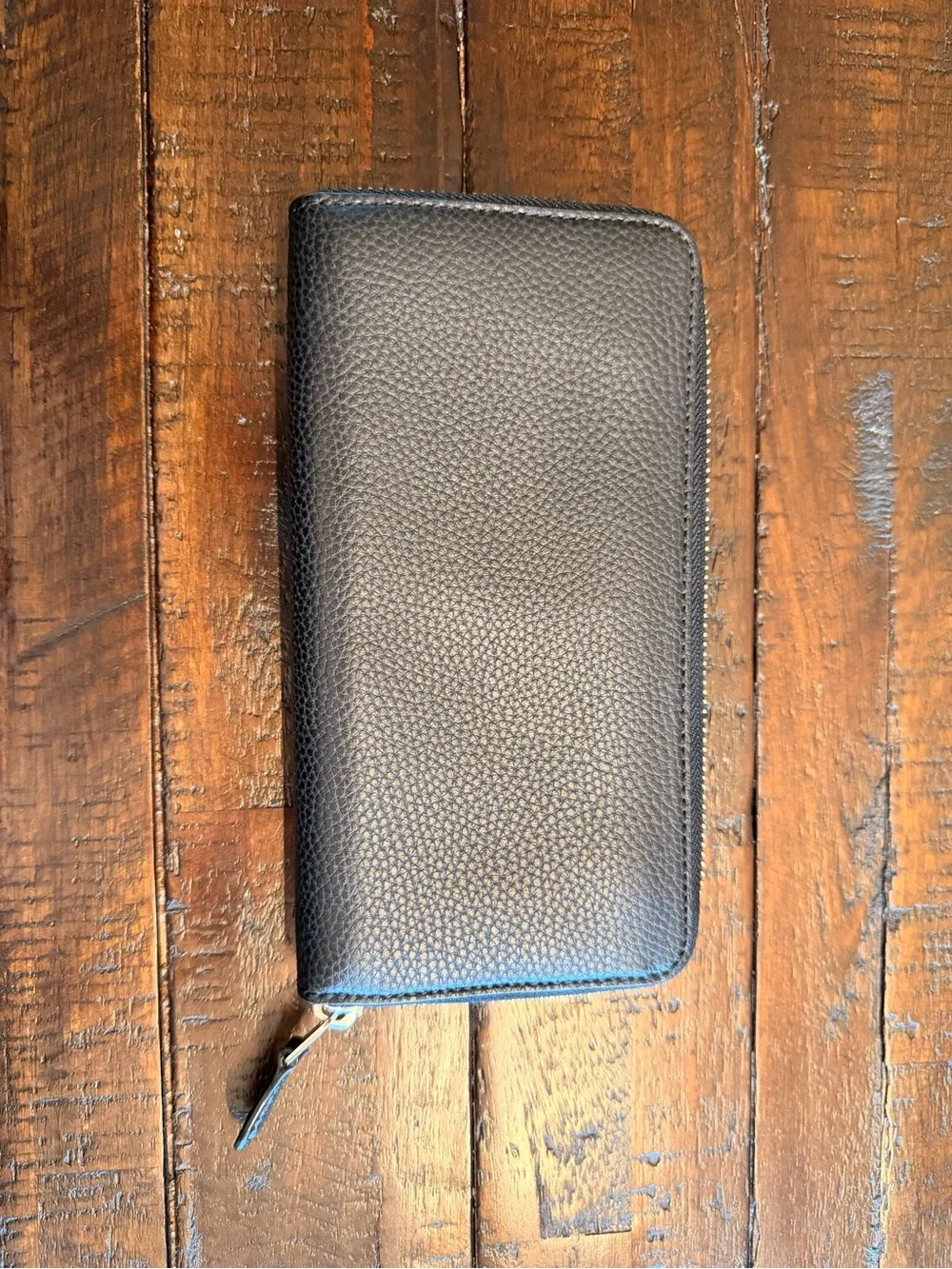 COACH Black Pebbled Leather Zip Wallet with Gold Logo